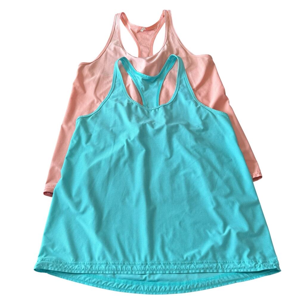 Under Armour Women’s lot of 2 relaxed fit racerback tanks, aqua, coral, Size XL
